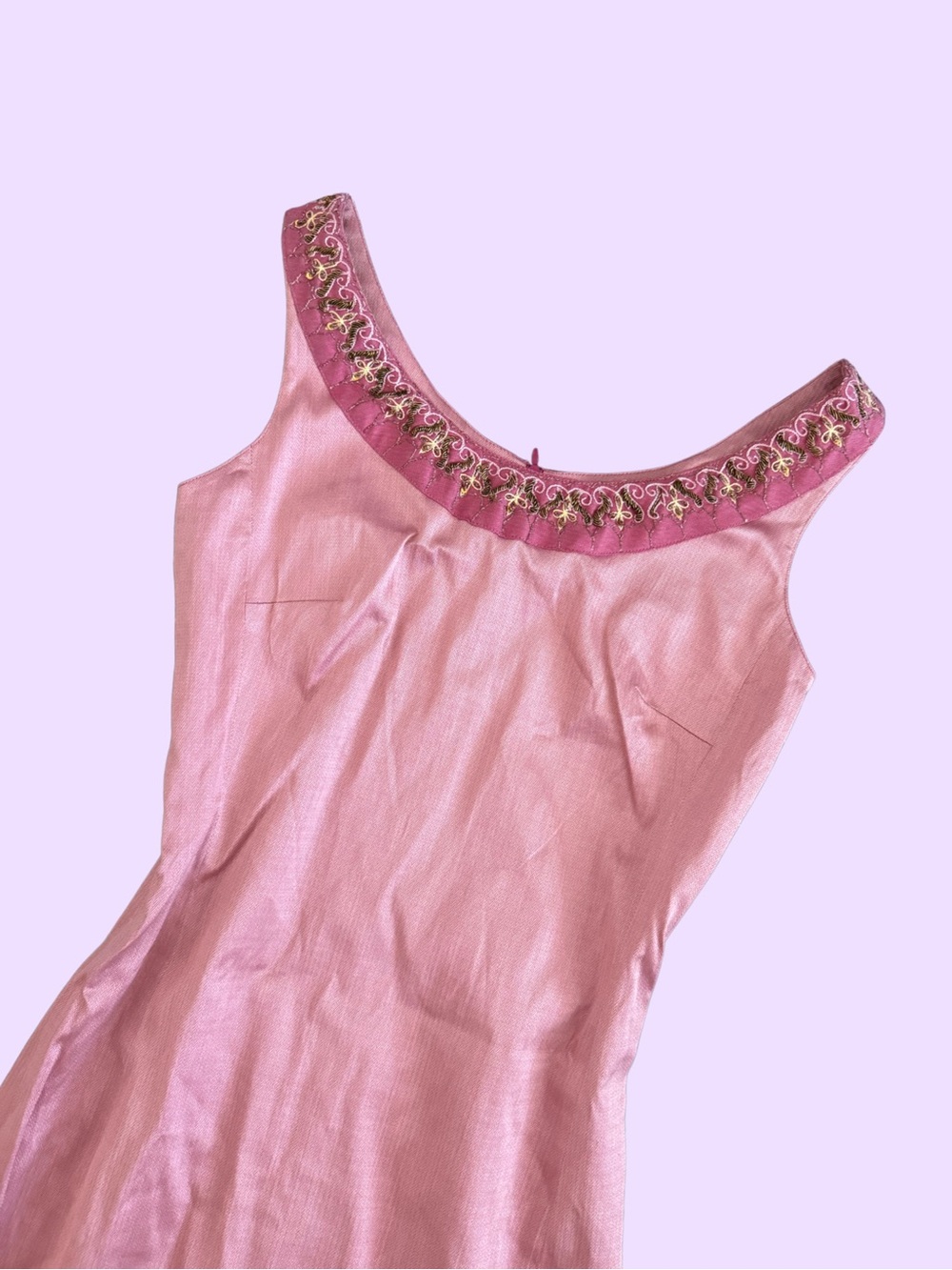 Vintage 00s Piazza Sempione Pink Silk Cotton Embellished Dress XS-S